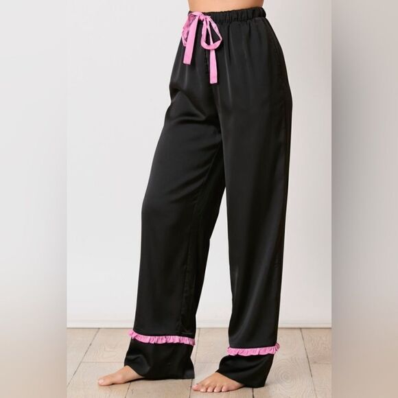 SATIN RUFFLE DETAIL PAJAMA SET - Picture 8 of 9